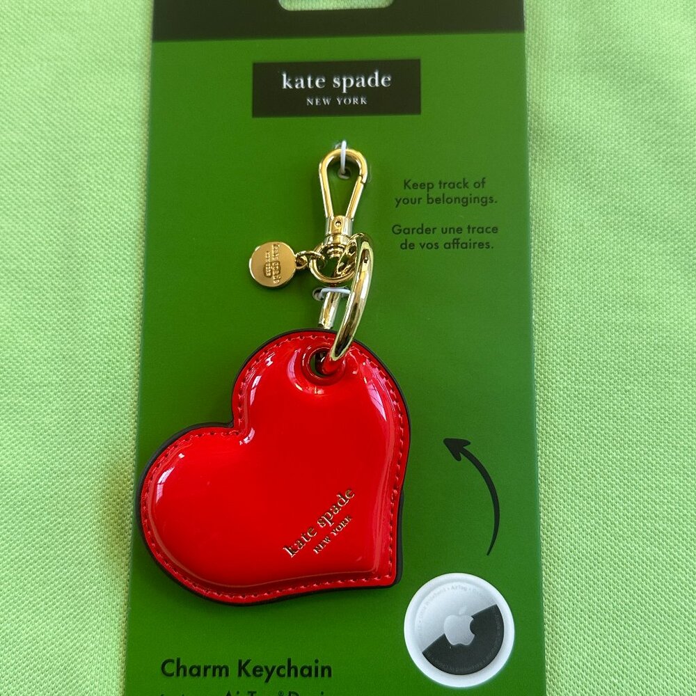 KATE SPADE HEART AIRTAG CASE KEY FOB BAG CHARM:NWT HEART